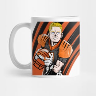 Cincinnati bengal joe burrow, in cartoon quarterback in superbowl Mug